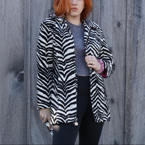 Y2k mudd zebra print fleece style full zip jacket M - Picture 4 of 6
